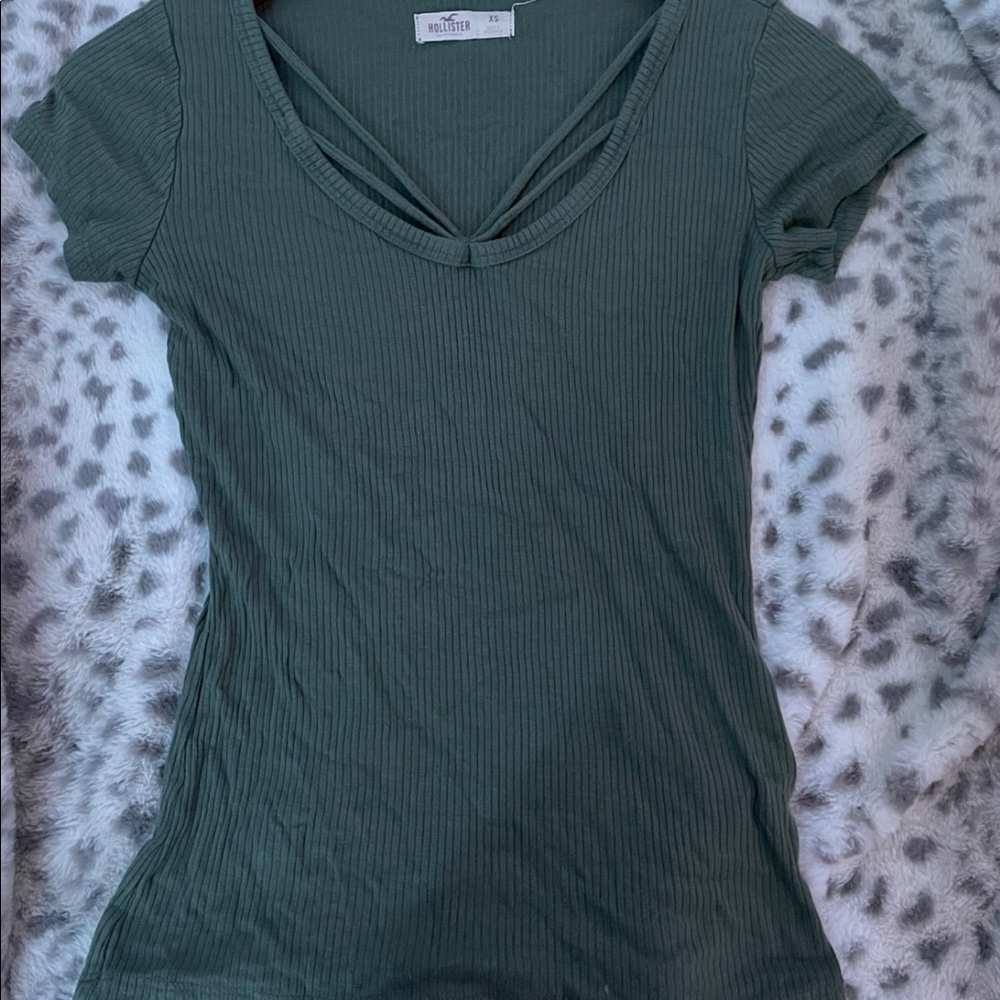 Green Hollister v neck t shirt